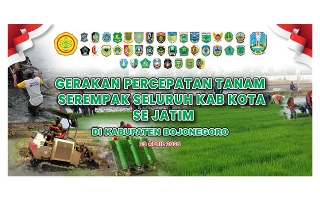 Jawa Timur Gelar Gerakan Percepatan Tanam Serempak Seluruh Kabupaten/Kota Se-Jawa Timur Bojonegoro Turut Berpartisipasi
